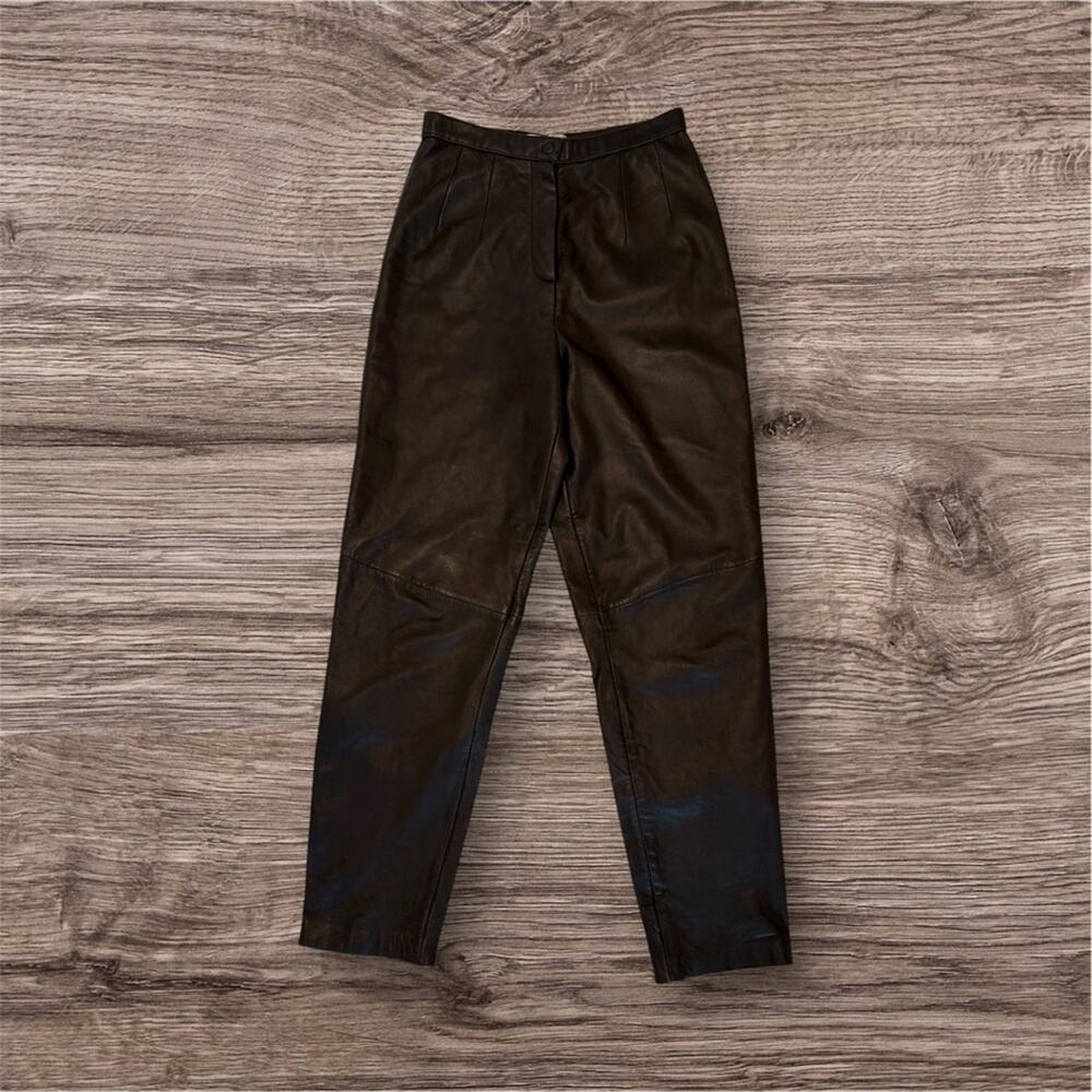 Lord & Taylor Brown Leather High Waist Trousers Size 10